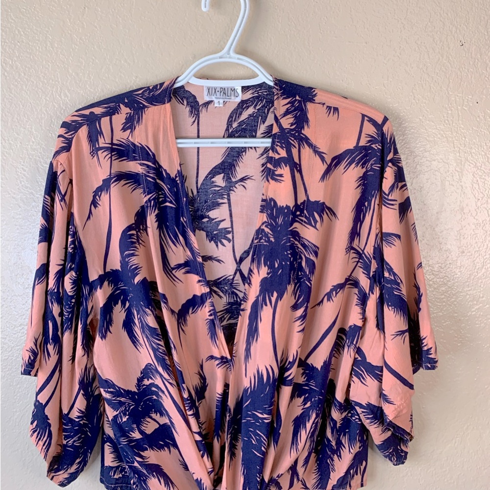 XIX Palms Tropical Palm Tree Front Tie Resortwear Caftan Size XS/S - Picture 4 of 8